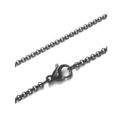 Womens 2mm Black Stainless Steel Rolo Link Necklace Chain - 16