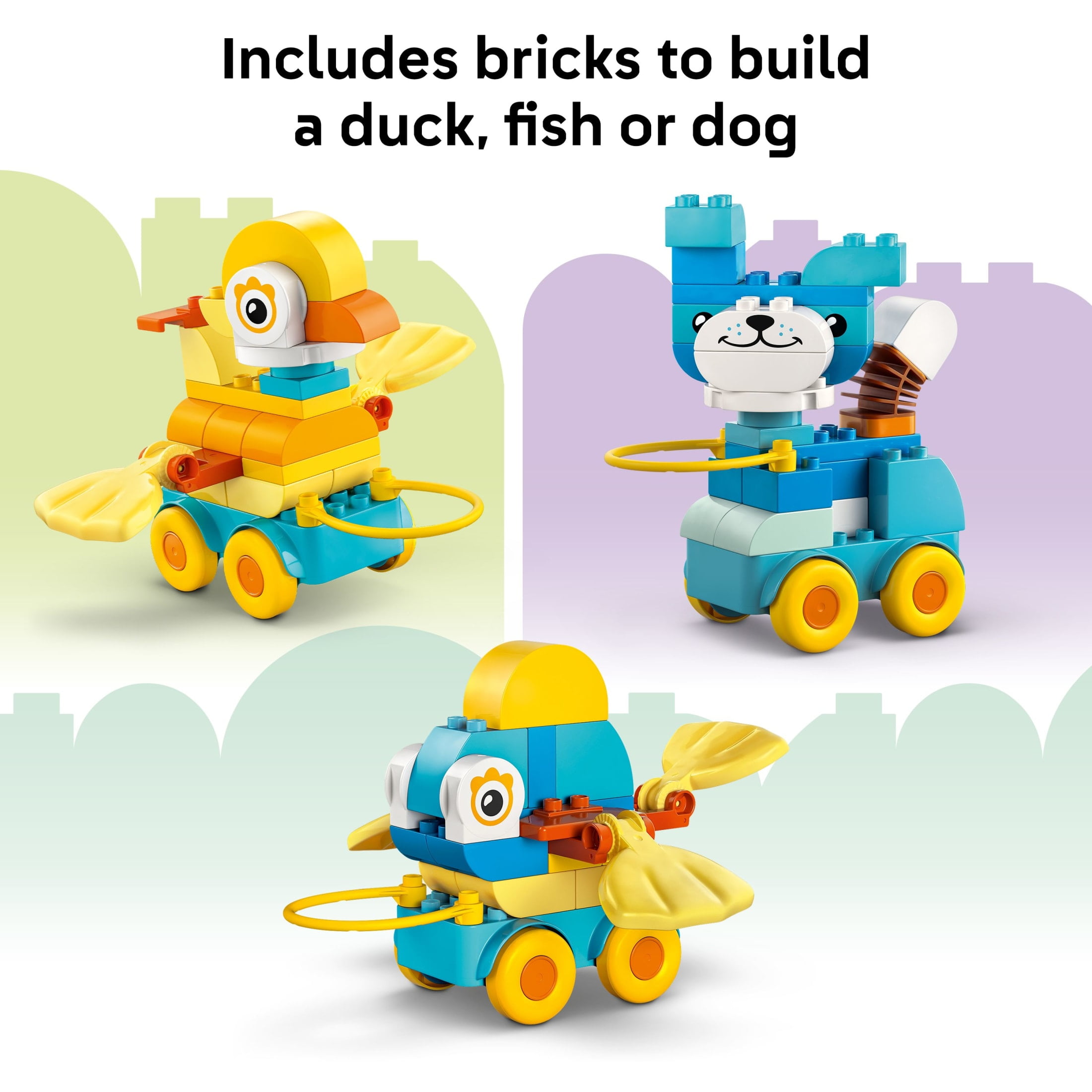 LEGO DUPLO Town 3 in 1 Animals on Wheels Building Toy - Learning Play Set for Toddler Boys & Girls, Ages 2+ - Animal Building Blocks for Sensory Skills Practice - Pretend Play Gift Idea - 10448