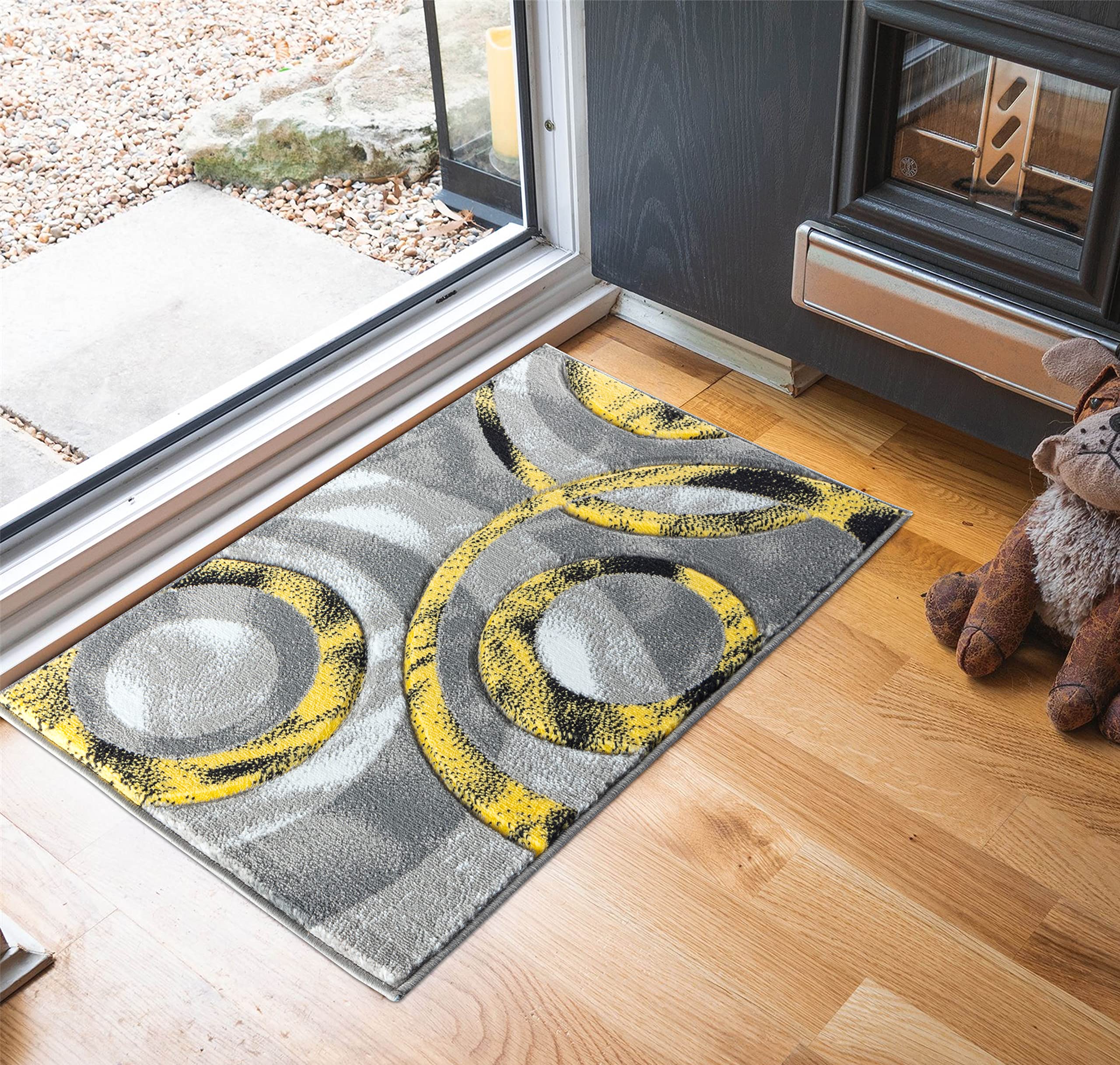 GLORY RUGS Area Rug Modern 2x3 Yellow Circles Geometry Soft Hand Carved