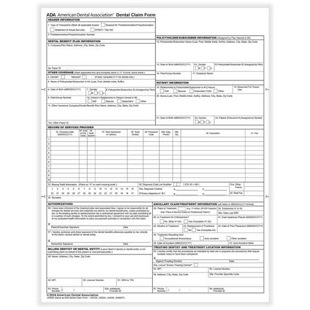 ComplyRight 2024 ADA Dental Claim Forms 500 Forms/Pack (20241500)