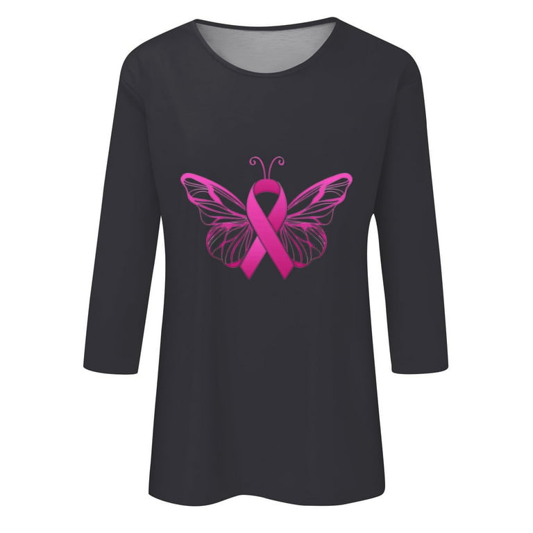 Brnmxoke 2023 Breast Cancer Survivors T-Shirts Womens Breast Cancer  Awareness Casual Loose Long Sleeve Pullover Sweatshirts Pink Ribbon Print  Round Neck Sweatshirts Tops 