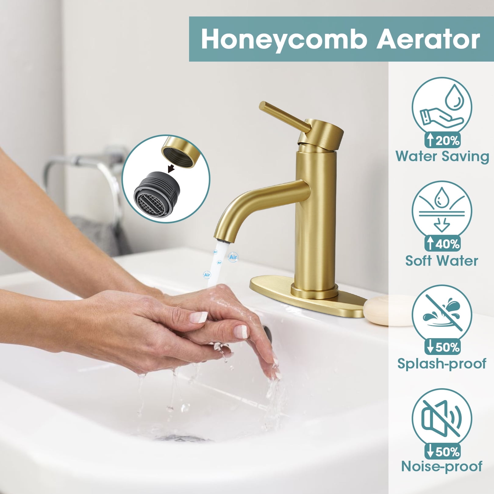 Wowkk Sanitary Ware Bathroom Faucets Stainless Steel Single Handle Bathroom Sink Faucet with Pop up Drain and PEX Encrypted Hose, Modern Bathroom Faucets for Sink 1 or 3 Holes, Brushed Gold