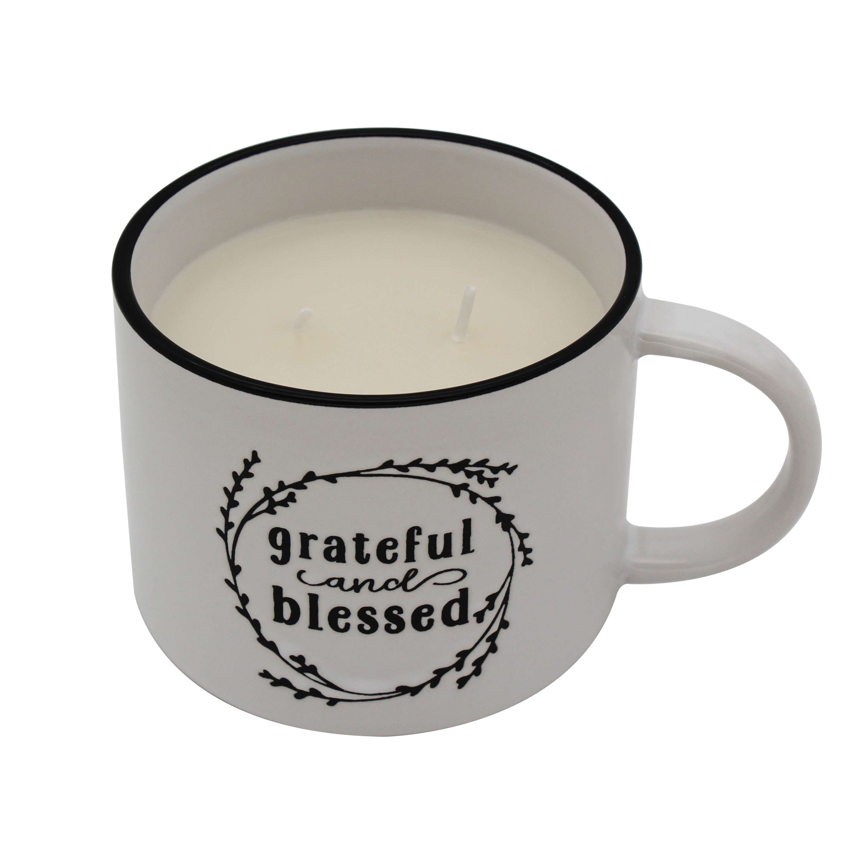 Mainstays 2-Wick 13-ounce Reusable Grateful Holiday Coffee Mug Scented Candle, Vanilla