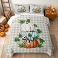 thumbnail image 2 of Erosebridal Boho Pumpkins Bed Spread Queen, Hippie Plaid Bow Queen Coverlet Set for Boys Girls, White Orange Light Blue, 3 Pieces 1 Quilt and 2 Pillowcases, 2 of 7