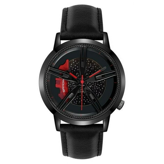 EXPLOJOY Men's Car Wheel Dial Watch – Fashion Quartz Leather Wristwatch, Waterproof & Casual Design