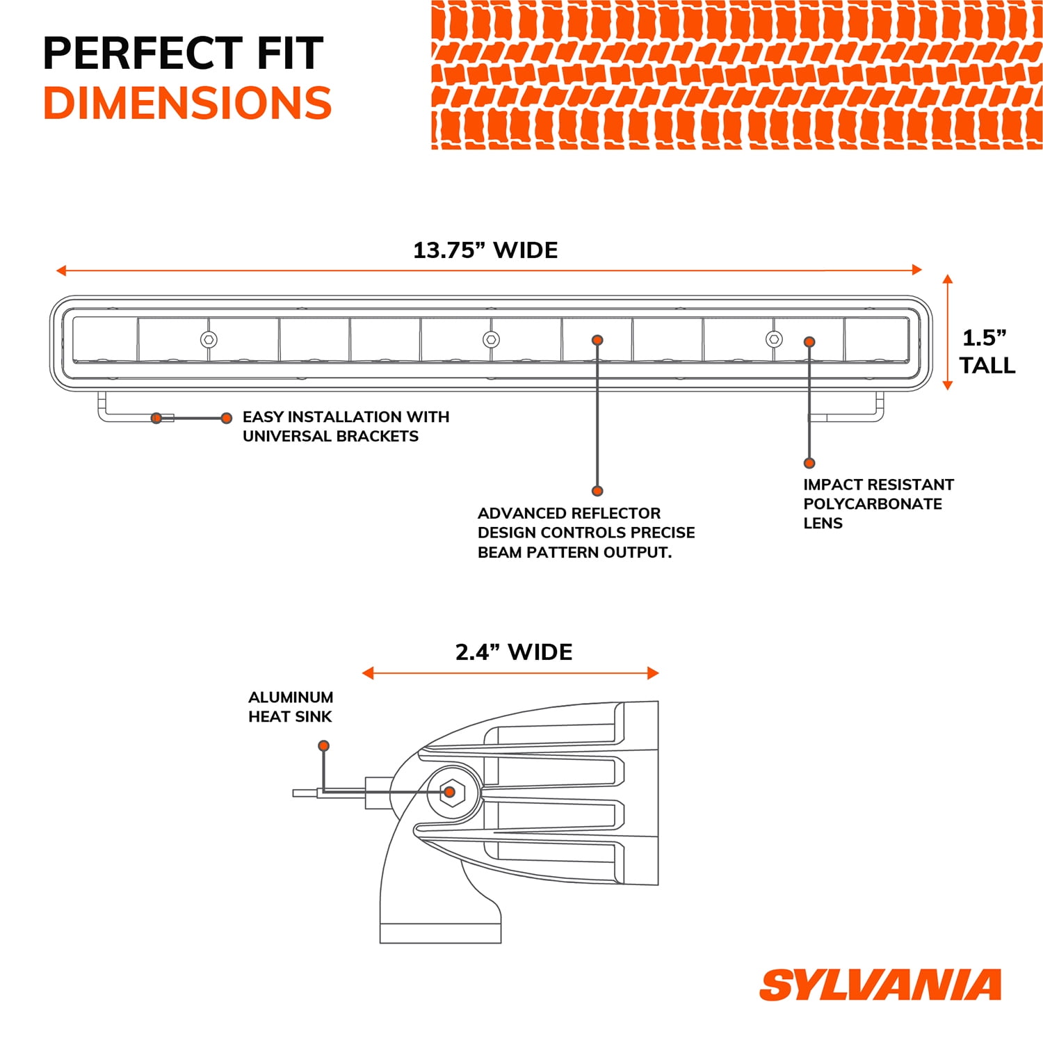 Sylvania - Slim 12 inch LED Light Bar - LIFETIME Limited Warranty - COMBO Spot + Flood Light 4000 Raw Lumens Waterproof Off Road Driving Work Light Pod, Truck, Jeep, Boat, ATV, UTV, SUV, 4x4, 1 Pack
