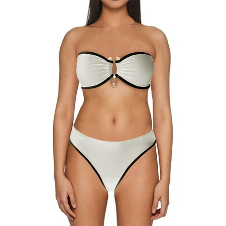 HABDGIKS 2025 Summer Womens s Bikini Swimsuits Ladies Bandeau Thongs Sexy Solid String Beach Vacation Separate Swimsuit