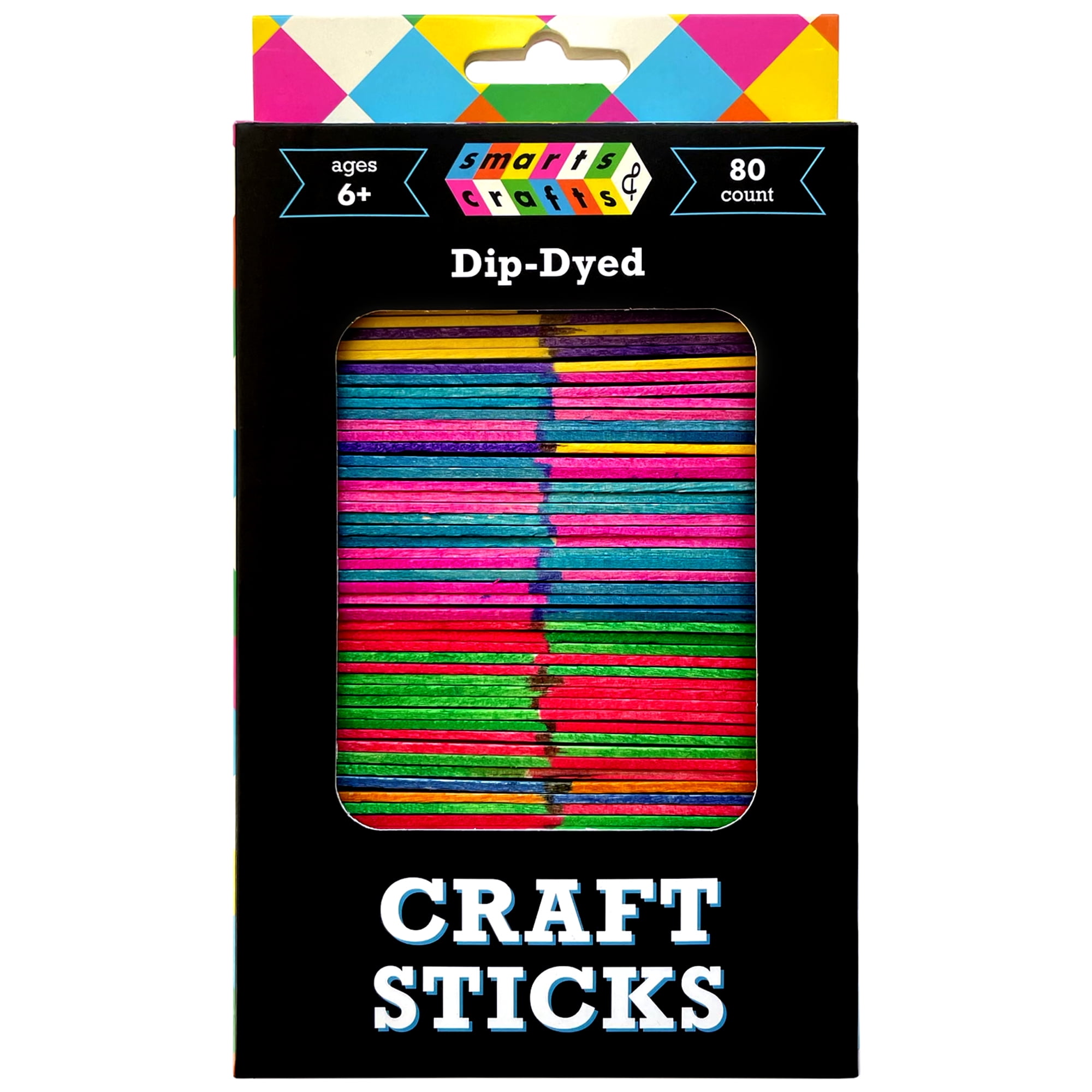 Smarts & Crafts Multi-Color Dip-Dyed Wood Craft Sticks, 80 Count