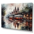 thumbnail image 2 of Designart "Red And Brown City Trams In The Wet Mist" City Art Deco Canvas Print, 2 of 5