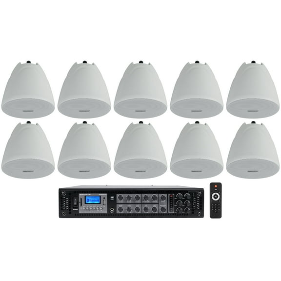 Rockville RCS350-6 Commercial 70v Amp 10) White 4" Pendant Speakers For Bar/Cafe