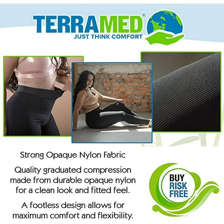 Terramed Extra Firm Footless Graduated Compression Microfiber Leggings  Opaque Pants (20-30 mmHg) with Control Top (Medium) 
