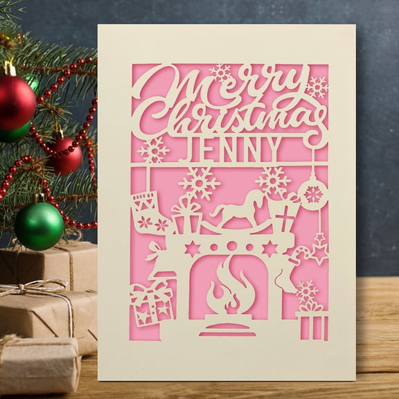 Personalized Christmas Card Paper Cut Stove Merry Christmas Greeting Card with Envelope Custom Any Name Gift for Kids Daughter Son Niece Nephew