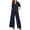 Navy, variant on Women Summer V Neck Loose Short Sleeve Top Shirt With Pants Casual Large Size 2 Piece Set With Pockets Interview Pants Suits for Women Suits for Wedding Womens Suite Dress Pant Suits for Women for