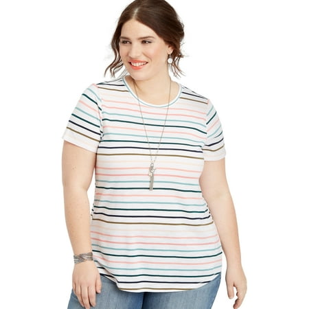 Multi Function Neck - Plus Size 24/7 Crew Neck Multi Stripe Tee