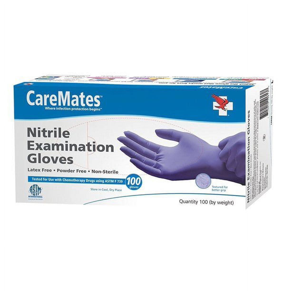 CareMates Powder Free Nitrile Examination Gloves, Large, 100 Count