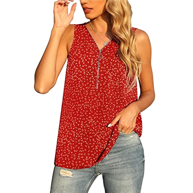 Camisa de gasa con cuello en V, camiseta sin mangas para mujer, camiseta sin mangas con cremallera, camiseta sin mangas con cuello en V, máxima confiabilidad