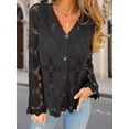 thumbnail image 5 of LMLYSoH Women's Knit Lace Cardigan Fashionable Solid Color Long Sleeve V Neck Button Down Ruffle Sweater, 5 of 9