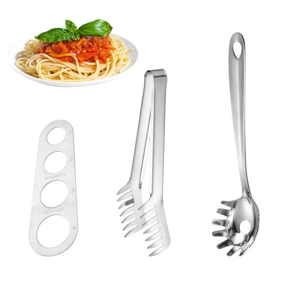 ziertyon Pasta Scoop Food Grade Heat-Resistant Stainless Steel Noodle Tongs Pasta Spoon Spaghetti Server Colander Kitchen Supplies