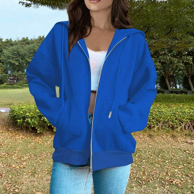 TINZ Femmes Mode Uni Ample à Capuche à Fermeture Éclair Chandail à Capuchon Manches Longues Veste en Velours Grande Taille Veste Chandails à Capuchon pour Femmes Chandails à Capuchon Décontracté Robe à Capuche Femme