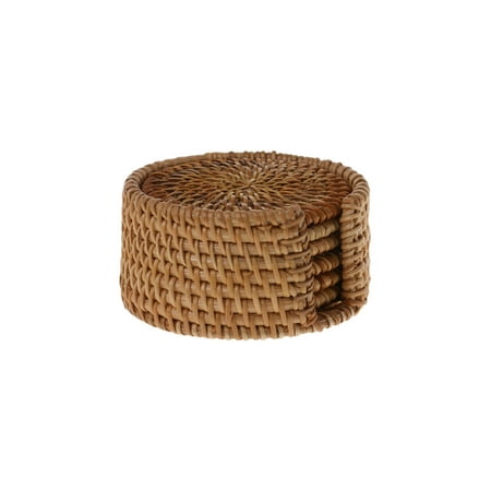 

OOKWE 6pcs Round Natural Rattan Coasters Bowl Pad Handmade Insulation Placemats Table Padding Cup Mats