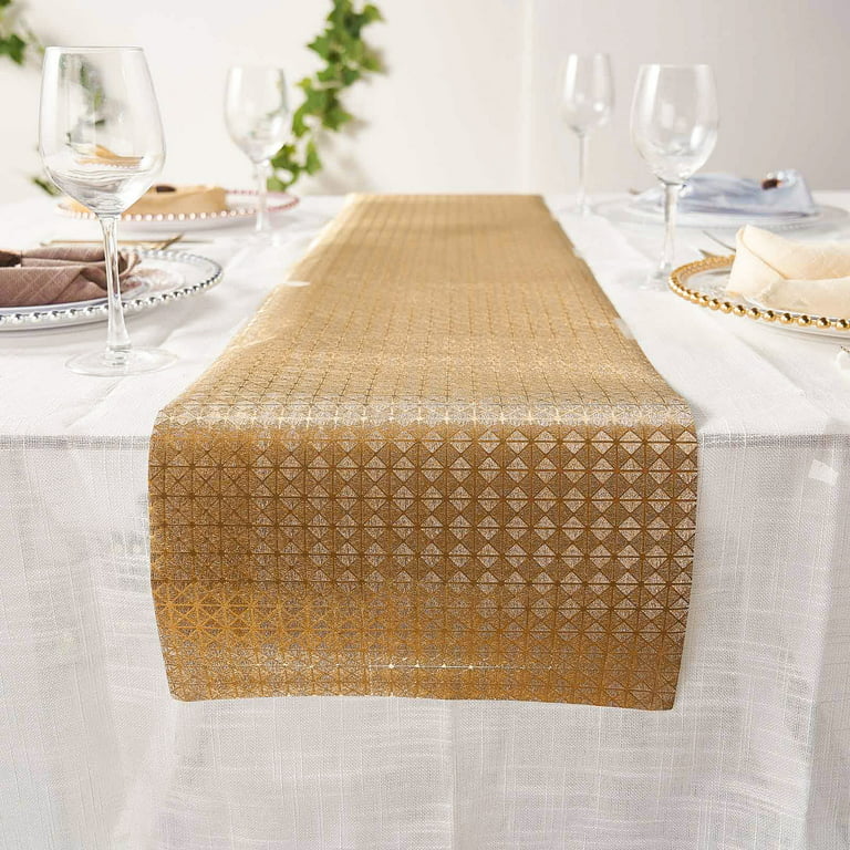 Efavormart 9ft Glitter Paper Table Runner Roll, Disposable Table Runner with Geometric Diamond Design - Gold for Morden Stylish Wedding Party Holiday