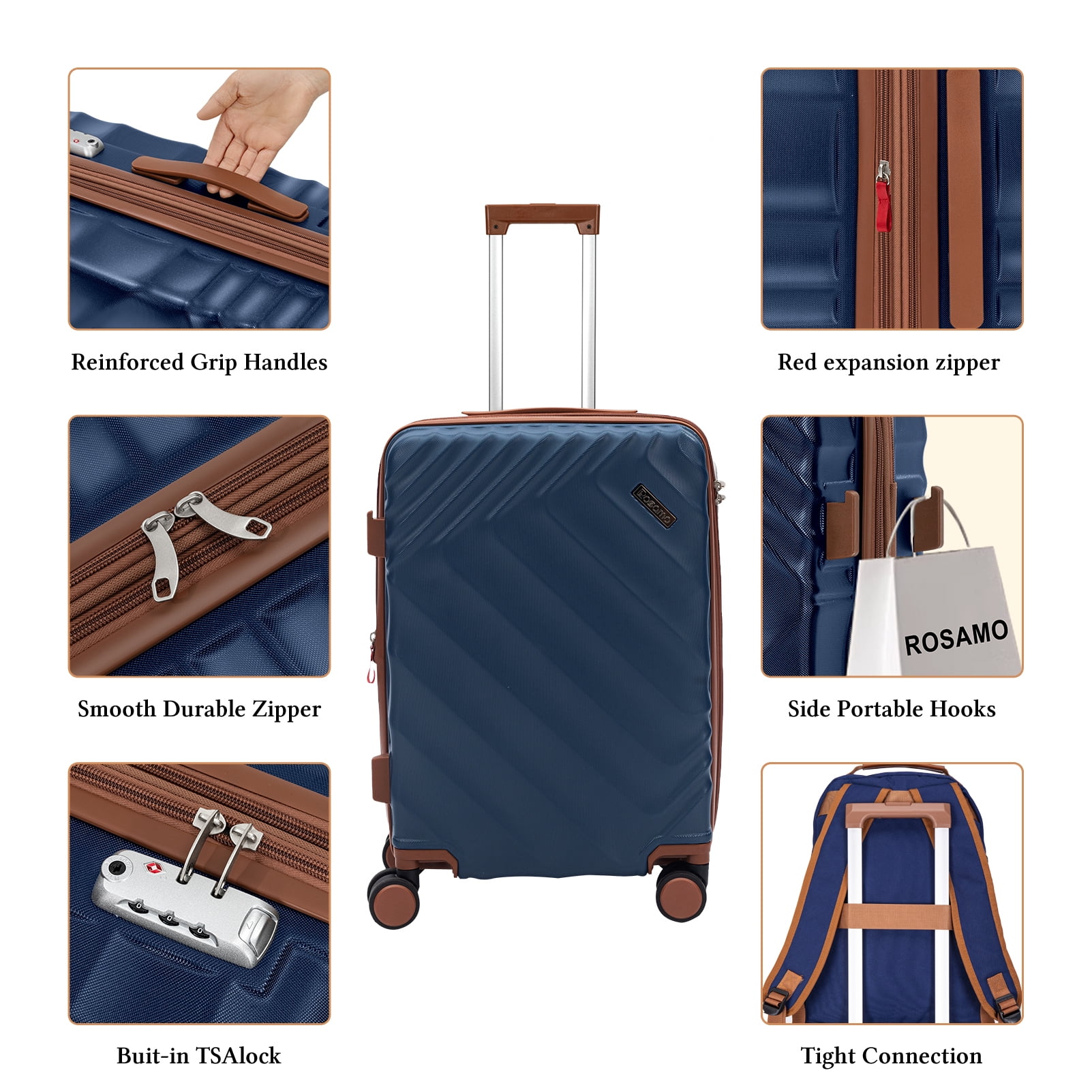 Rosamo 5 Piece 20/24/28 Inch Hardside Luggage Set, Expandable Suitcase with Spinner Wheels & TSA Lock, Carry on Luggage Set with Travel Bags
