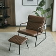 thumbnail image 3 of Triple Tree Mid-Century Polyurethane Solid Print Accent Chair with Ottoman, Dark Brown, 3 of 9