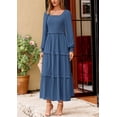 thumbnail image 3 of Vestido largo PRETTYGARDEN para mujer, manga larga, azul con lunares suizos, 3 of 9