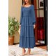 thumbnail image 3 of Vestido largo PRETTYGARDEN para mujer, manga larga, azul con lunares suizos, 3 of 9