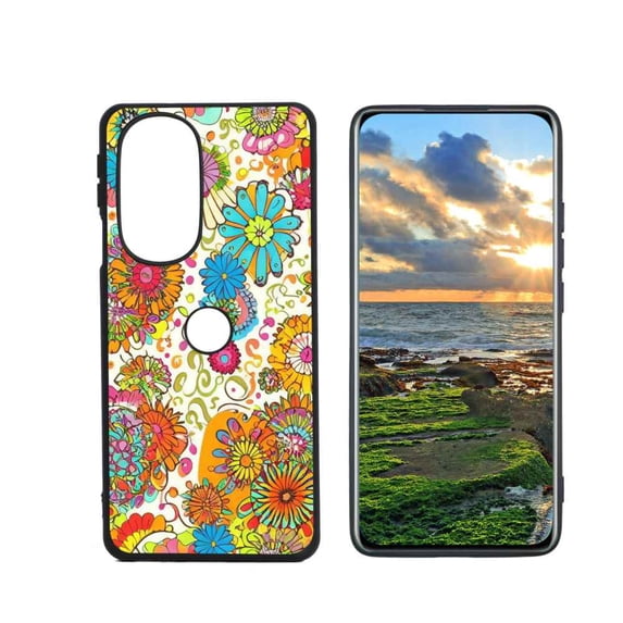 Compatible with Motorola Edge 30 Pro Phone Case, Retro-s-Groovy-Floral-Rainbow-Hippie-14 Case Men Women, Flexible Silicone Shockproof Case for Motorola Edge 30 Pro