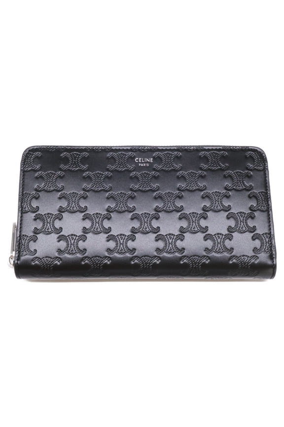 Pre-Owned CELINE Celine Large Zip Wallet Triomphe Embossed Calfskin Long (with coin purse)...