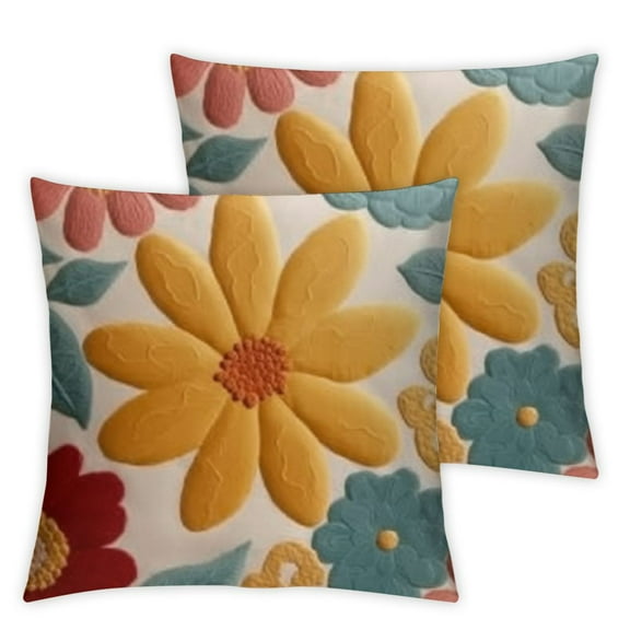 BANET Pack of 2 Throw Pillow Covers,Embroidered Flower Pillow Case Soft Square Decorative Pillowcases for Home Sofa Couch 12x12in