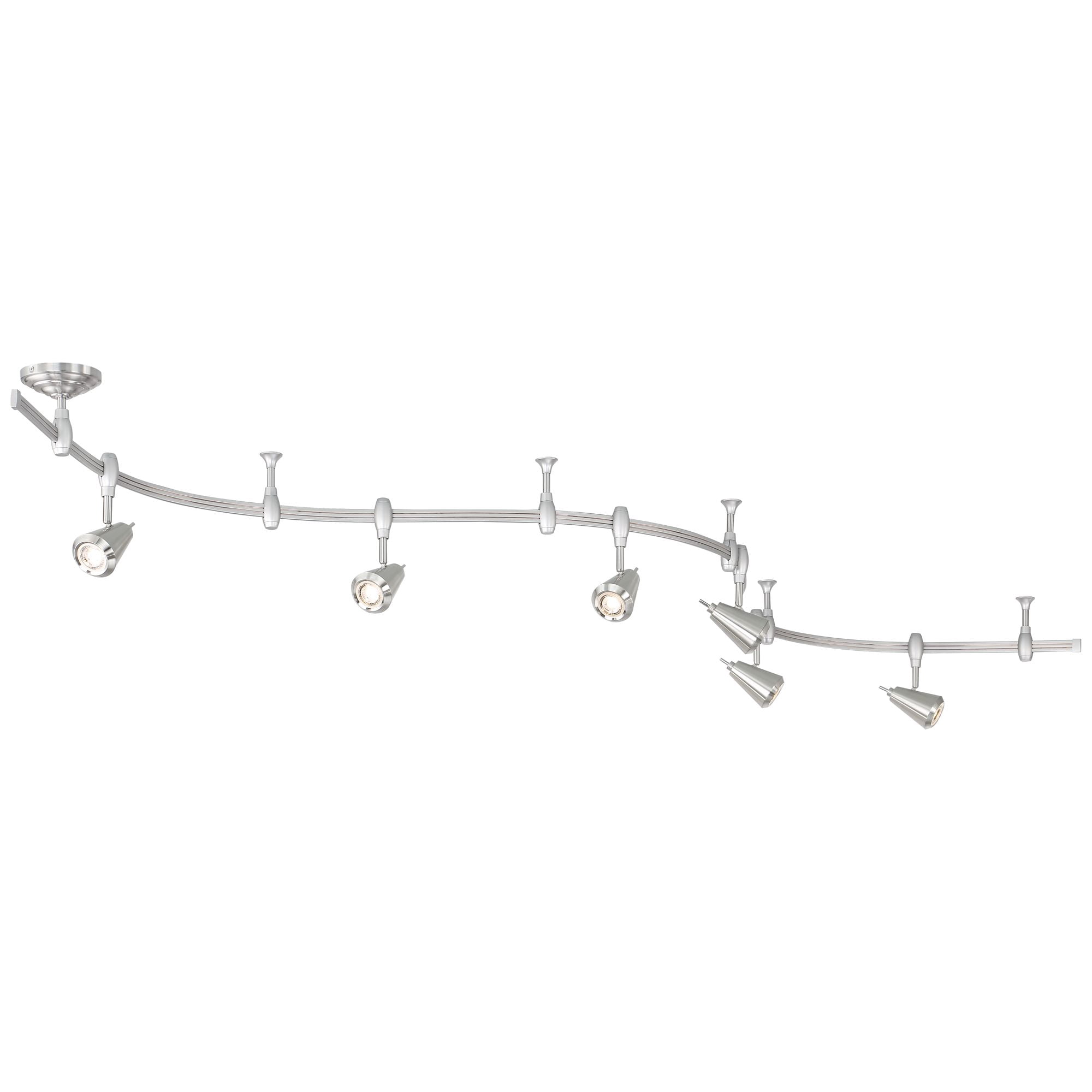 Pro Track Ali 6-Light Heads LED Ceiling Track Light Fixture Kit Dimmable Monorail Brushed Nickel Finish Modern Kitchen 108" Wide