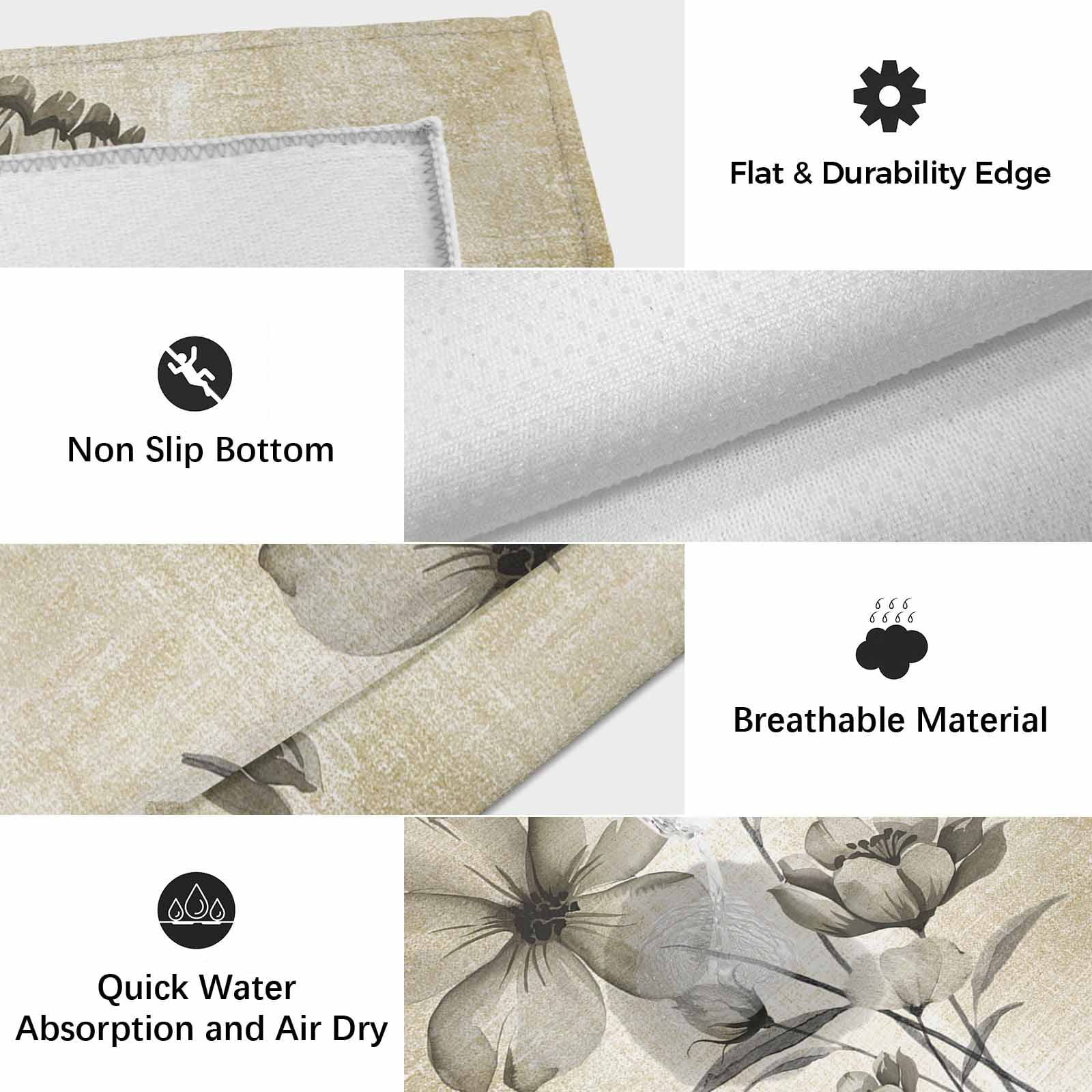 Yellow Beige Flower Outdoor Rug for Patio/Deck/Porch, Non-Slip Large Area Rug 5 x 7 Ft, Farmhouse Shabby Chic Wildflower Indoor Outdoor Rugs Washable Area Rugs, Reversible Camping Rug Carpet Runner