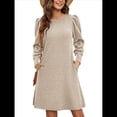 thumbnail image 1 of Vestido de Punto para Mujer con Mangas Abullonadas, Cuello Redondo, Informal, para Otoño e Invierno Albaricoque L, 1 of 6