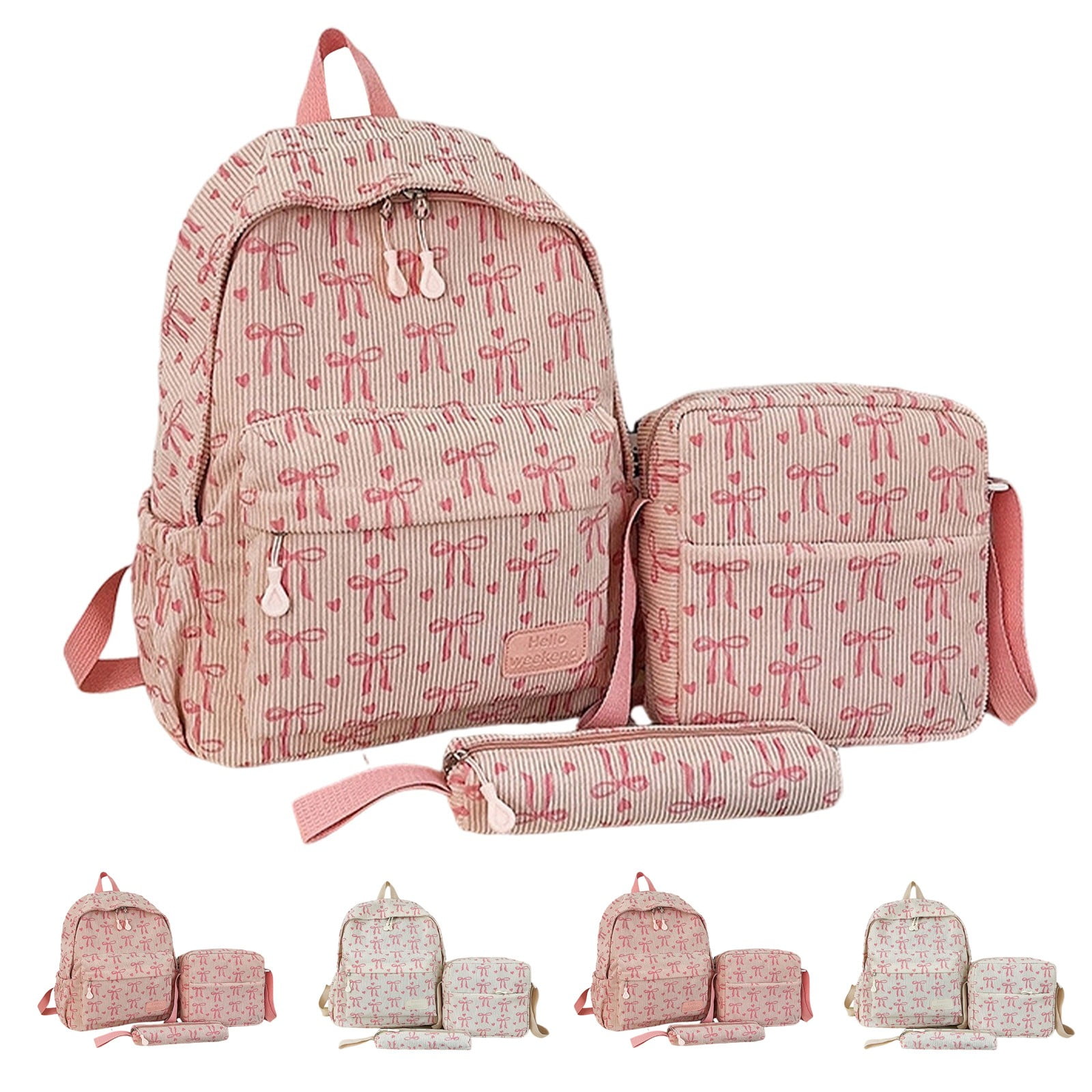 MuXiKeJi Clothes Cute Backpack Set for Women Kawaii Bow 3pcs Kawaii Preppy Coquette College Travel Laptop Daypack