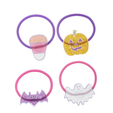 Way to Celebrate Halloween Motif Hair Elastics, Pumpkin, Candy Corn, Ghost and Bat, 4 Pieces, Female