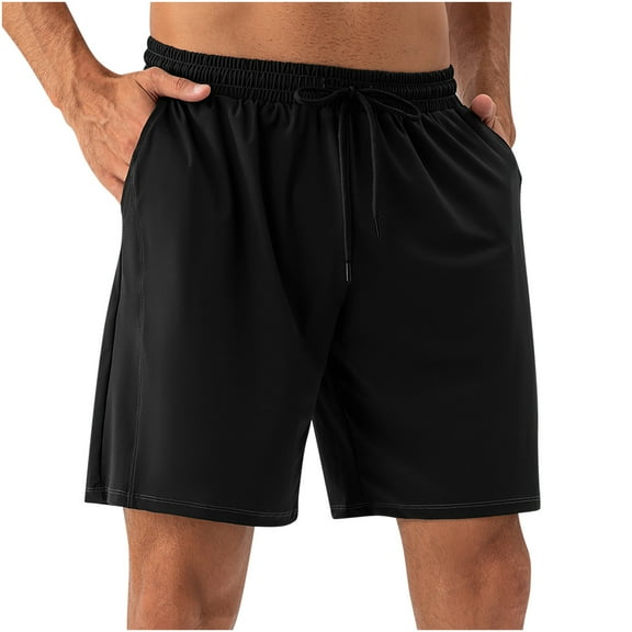 WIZUTIZ Mens Shorts, Men's Casual Solid Color Casual Drawstring Pockets Elastic Sports Shorts Holiday Gift Finder