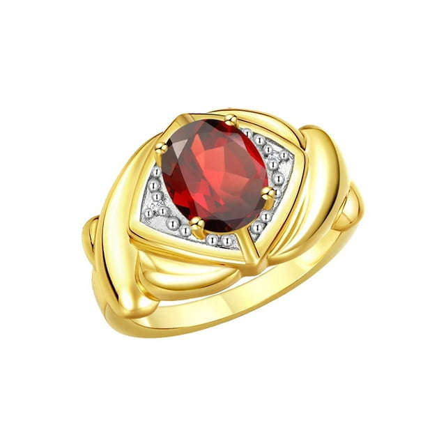RYLOS Bagues pour Femmes Bague en Or Jaune 14K XOXO Câlins et Baisers Bague Pierre Précieuse 9x7 mm et Diamant Grenat de Janvier Bijoux pour Femmes Taille 7