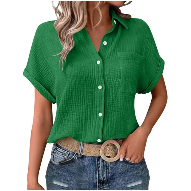 Posijego Chemise Décontractée à Boutons pour Femmes Manches Courtes Été Boho Tops Vacances Plage Chemises