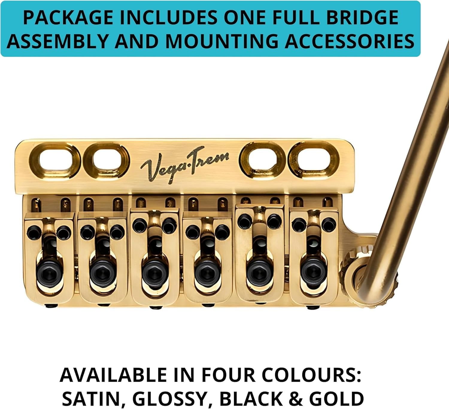 Vega-Trem VT1 Special Standard 6-Screw Stratocaster Guitar Tremolo Bridge For Strat No Mods Easy Installation Gold, Right