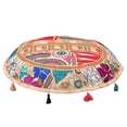 thumbnail image 2 of Stylo Culture Indian Round Meditation Cushion Floor Pillow Vintage Patchwork Cushion Cover Beige 22" Big Sitting Cushions Decorative Decor Tuffet Seat Pouf Cover Footstool Cotton Embroidered 1 Pc, 2 of 4