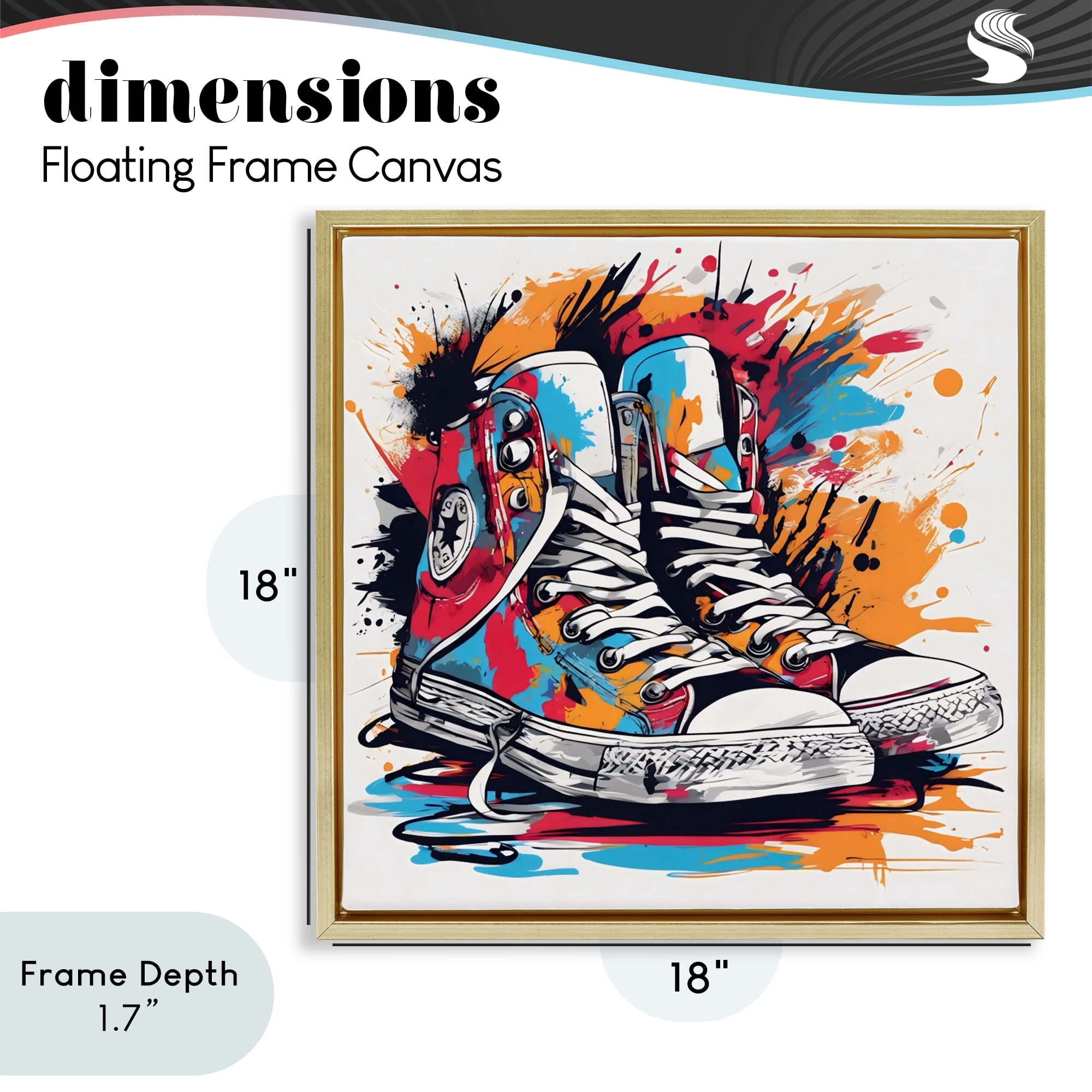 Stupell Industries Colorful Sneakers Graffiti Splash Gold Framed Floater Canvas Wall Art, design by Creative Studio