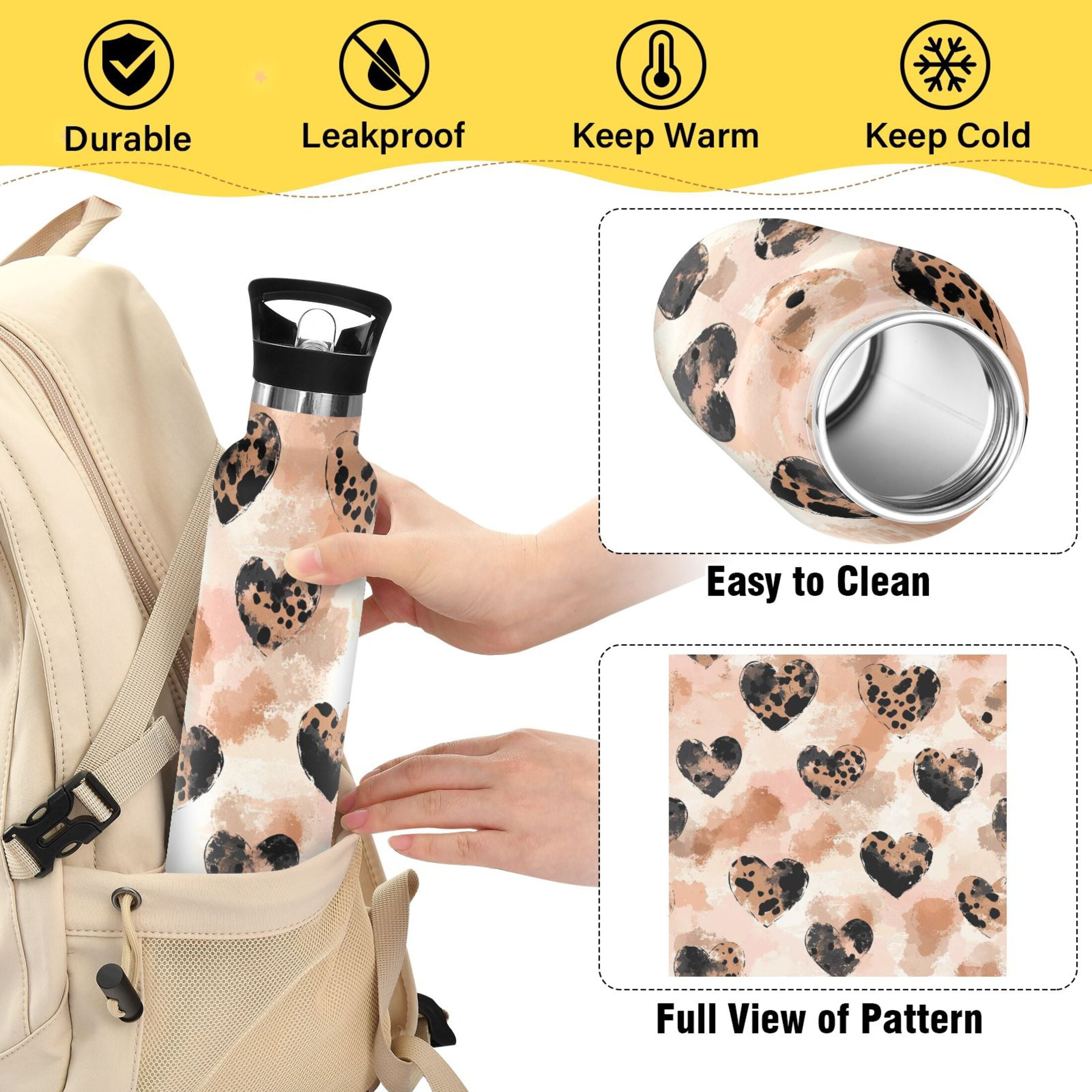 600ML Stainless Steel Insulated Cup Sports Water Bottle Portable Thermos Cup Water Glasses Insulated Tumblers Convenient and Durable Super Cute Love
