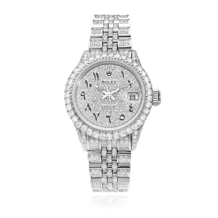 Rolex by Rolex Women 26mm Date Just Custom Diamond Jubilee Band Watch Diamond Dial, Bezel, Silver