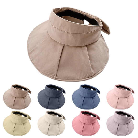 Helii Women Crownless Open Top Sun Hat Wide Brim UV Protection Ponytail Hat with Adjustable Bowknot Drawstring, Foldable Packable Floppy Beach Visor Cap Black,One Size