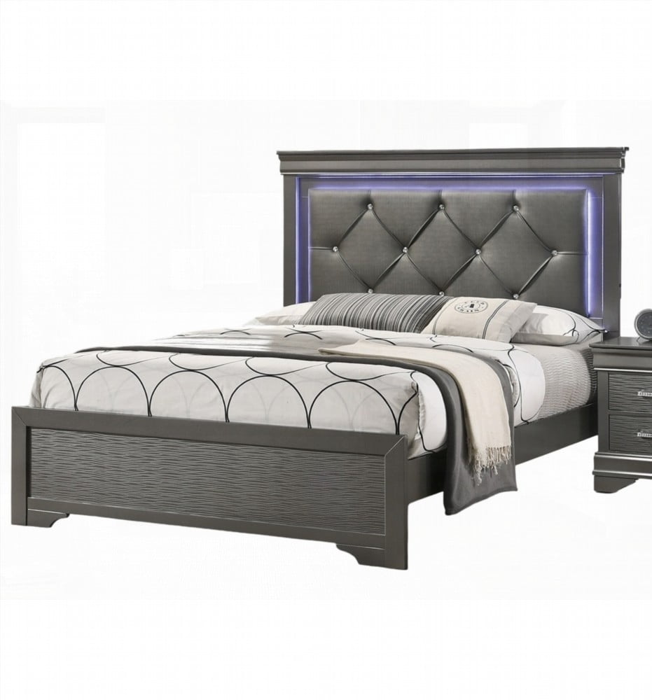 Gray and Dark Gray Faux Leather Tufted Queen Size Headboard for Bedroom