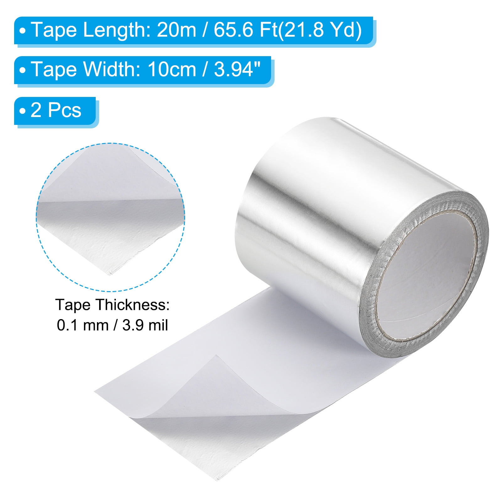 Uxcell Duct Tape, 3.94" x 65.6 Ft(21.8 Yd) 3.9 Mil Heavy Duty Aluminum Foil Tape Waterproof Insulation Heat Resistant for Ductwork HVAC Sealing Patching, 2 Roll