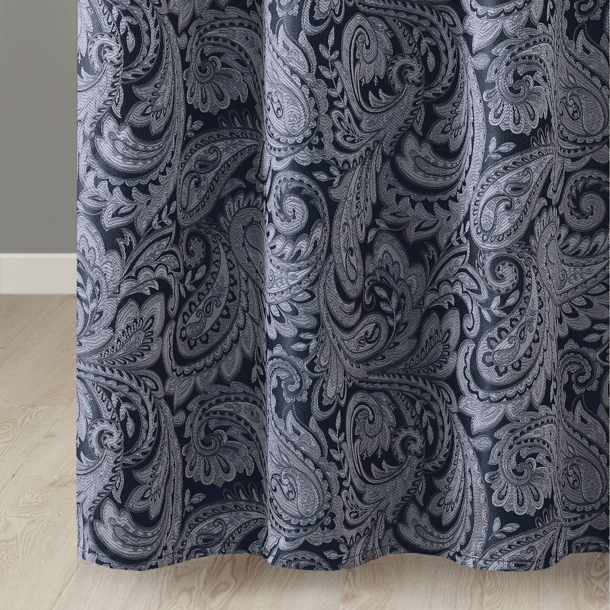 Madison Park Navy Shower Curtain, Traditional Jacquard Bath Curtain with 12 Button Holes, 72" x 72"