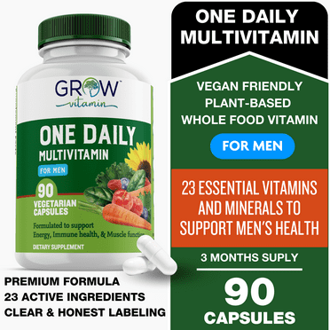 One Daily Multivitamin for Men - with Vitamins & Minerals   Organic Whole Foods - Supplement to Boost Energy, General Health - Non-GMO - 90 Capsules | 3 Month Supply